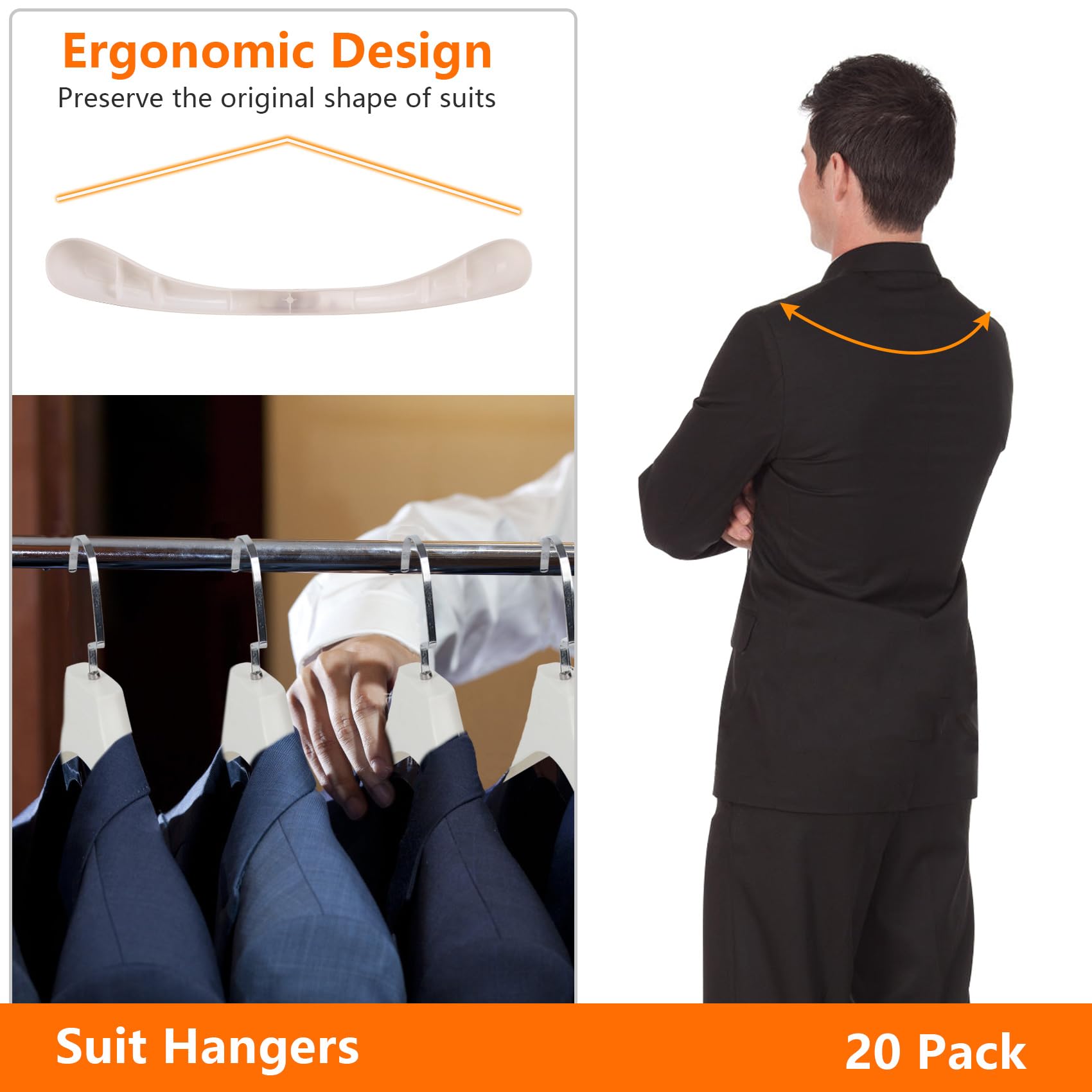 Dedu Plastic Extra Wide Shoulder Suit Hangers For Men 15 Pack Width 17.7'', Ivory White Sweater Hangers No Shoulder Bump Non Sli