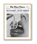 iHery No Panic Just Disco Framed Trendy NewsPaper Wall Art,Beige OAK Wood 12x16in Canvas Bedroom Wall Art, Cherry Disco Ball Hea