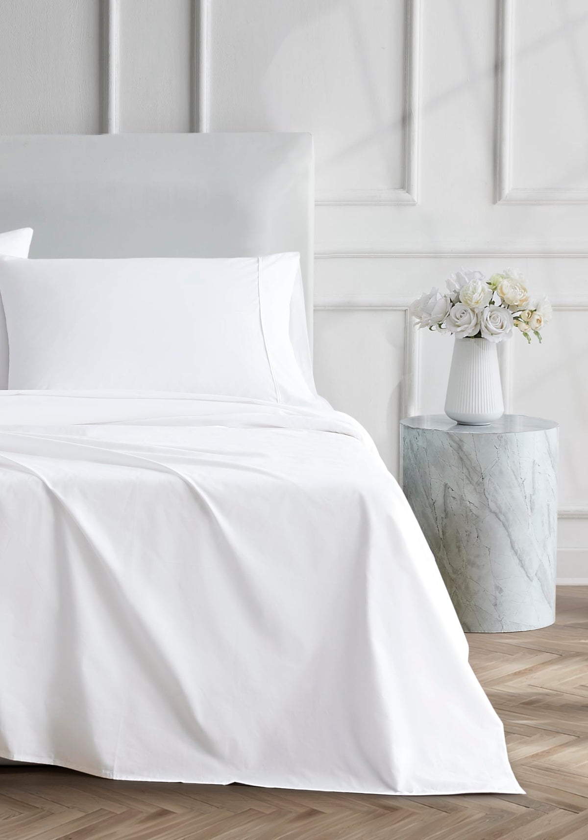 Linen Closet Luxury Cotton 400 Thread Count Ultimate Cotton Percale 4-Piece Sheet Set, King, Arctic White