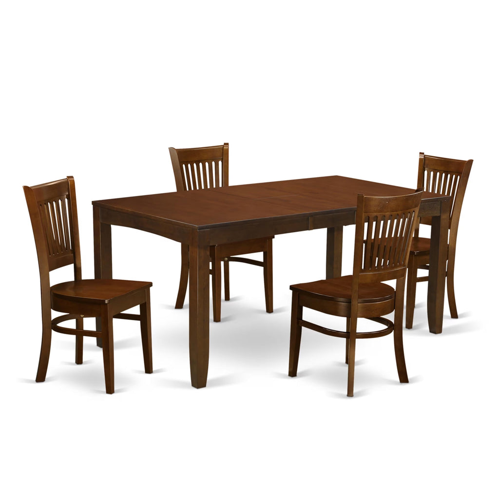 East West Furniture LYVA5-ESP-W 5 Piece Dining Room Furniture Set Includes a Rectangle Wooden Table with Butterfly Leaf and 4 Kitchen Dining Chairs, 36x66 Inch, Espresso
