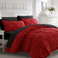 Ubauba 7Pc King Size Comforter Set With Sheets, All Season Pintuck 7 Piece Bedding Sets Red And Black, Pinch Pleating Bed In A B