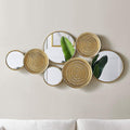 Oakrain Home Decor Metal Wall Decor with Multi Circle Plates Mirror, Large Modern Wall Art Sculpture Decor for Living Room, Offi