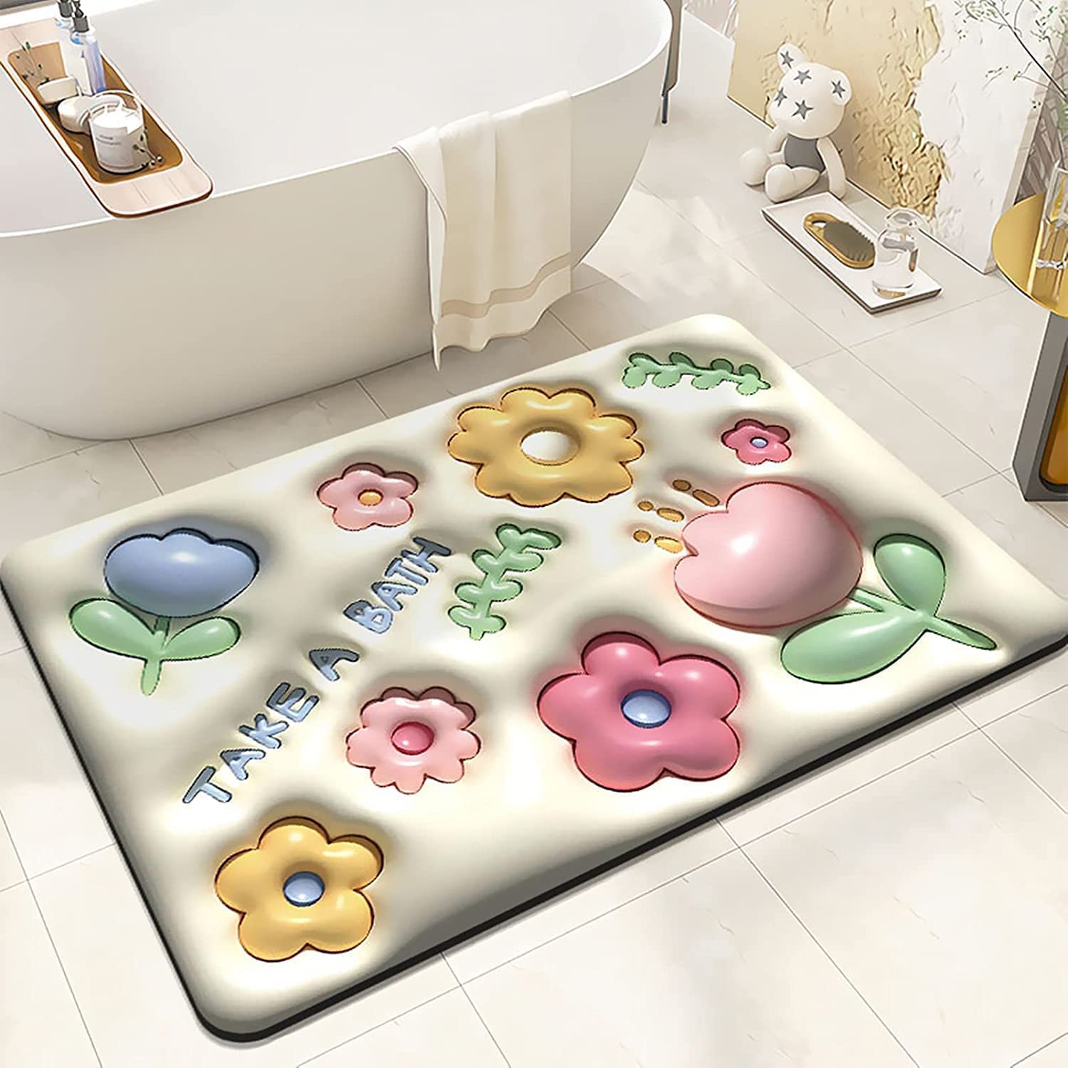 MIRARIYA Bathroom Door Mat | 3D Visual Bathtub Mats | AntiSlip Quick Drying Absorbent Sink Floor Rug | Soft Door Mat | 3D Visua