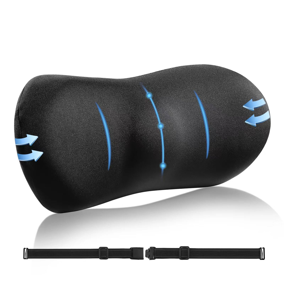 Shakerino Lumbar Support Pillow - Memory Foam Lumbar Pillow For Lower Back Support, Back Cushion With Strap For Pain Relief, Per