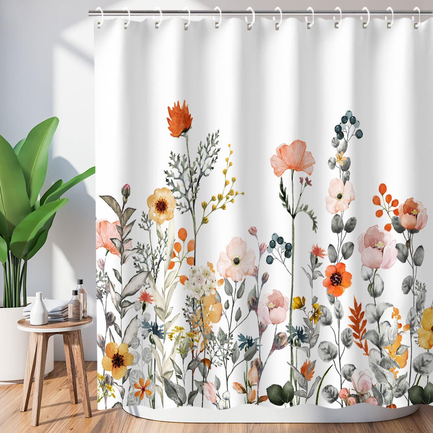 LIVILAN Floral Shower Curtains for Bathroom Flower Shower Curtain Pretty Shower Curtain Fabric Colorful Wildflower Flowered Show
