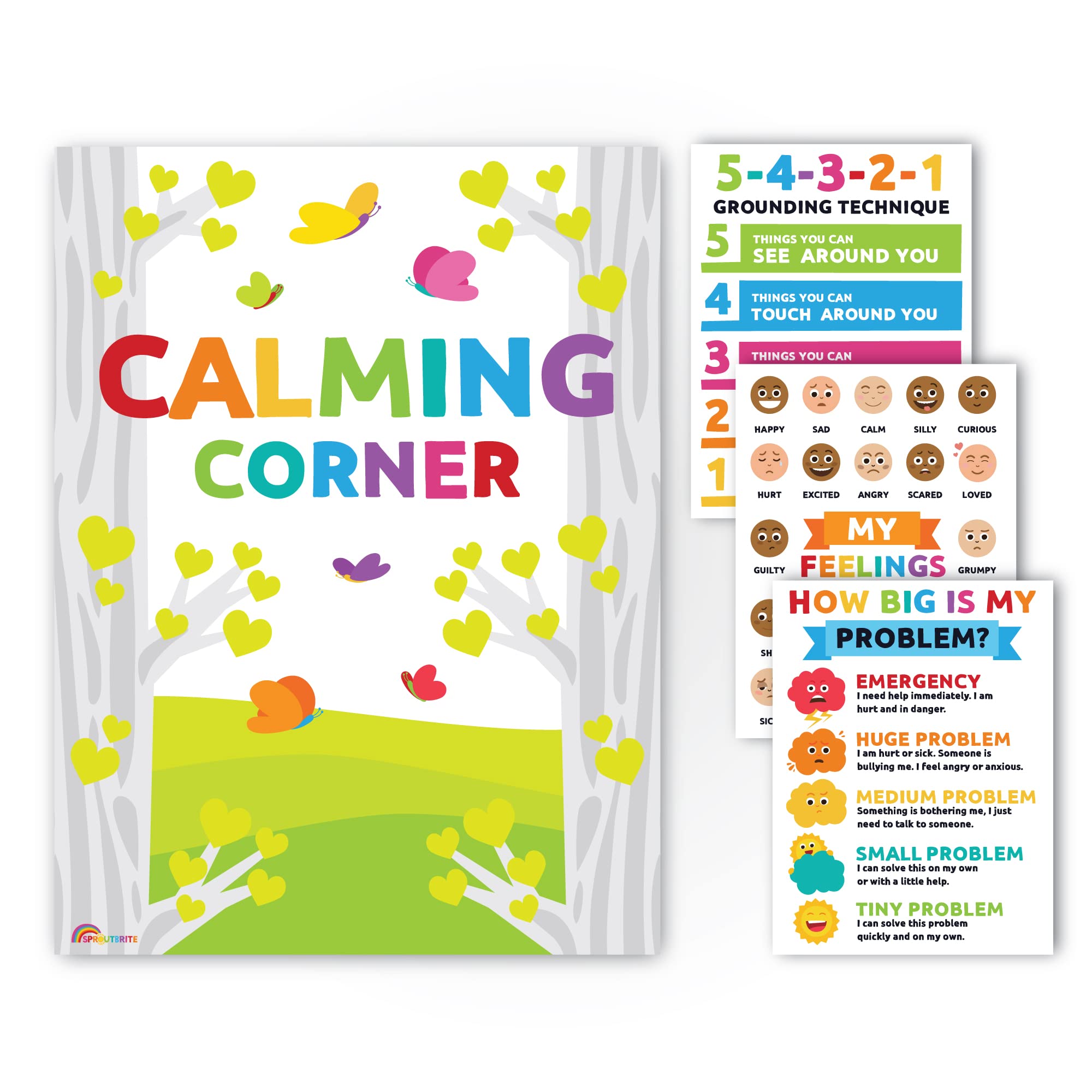Sproutbrite Calming Corner For Classroom -12 Pack - Classroom Decor Decorations Educational Posters For Elementary, Middle Schoo