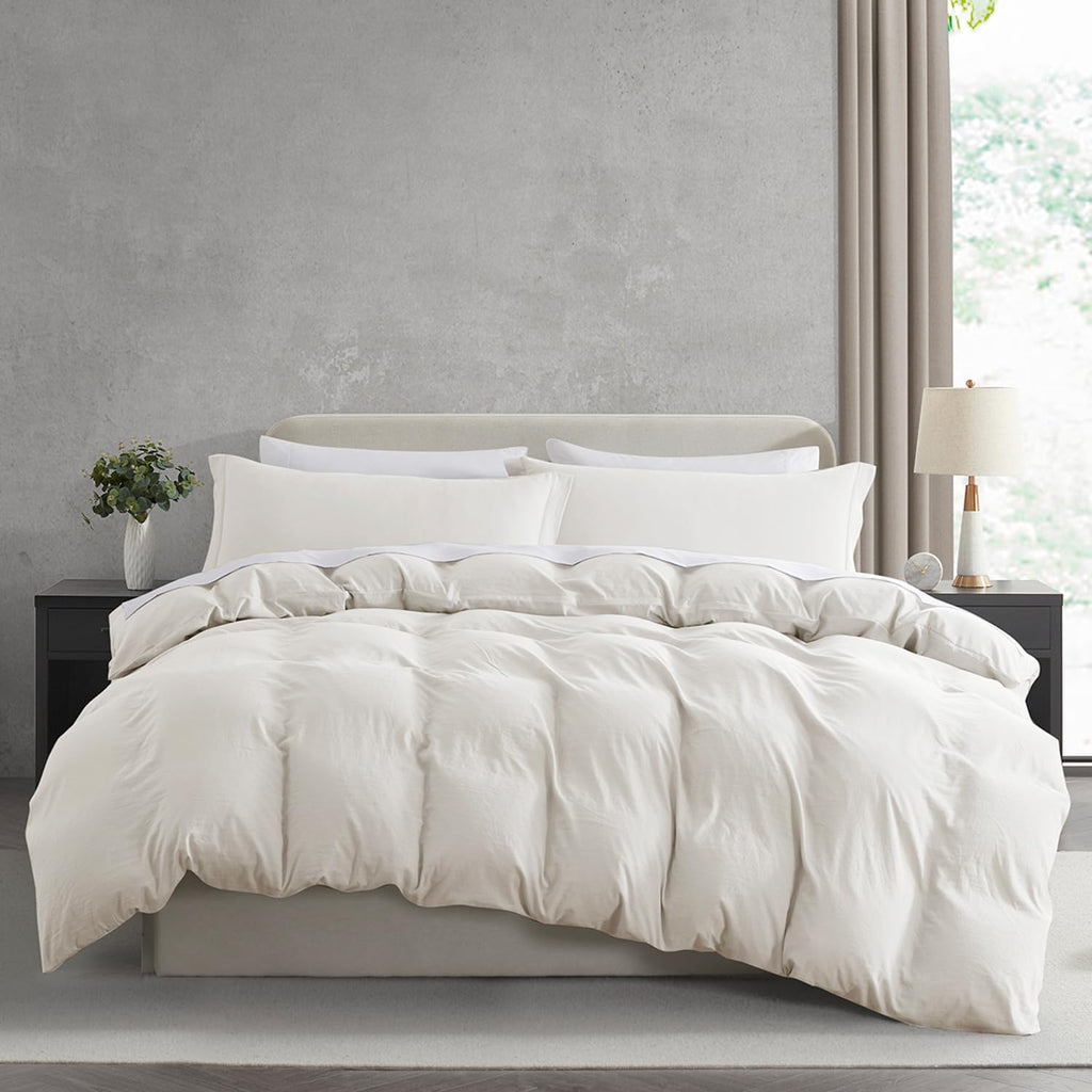 Nestl Off White Duvet Cover Queen Size - Soft Prewashed Queen Duvet Cover Set, 3 Piece, With Zipper Closure, 1 Duvet Cover 90X90 Inches And 2 Pillow Shams