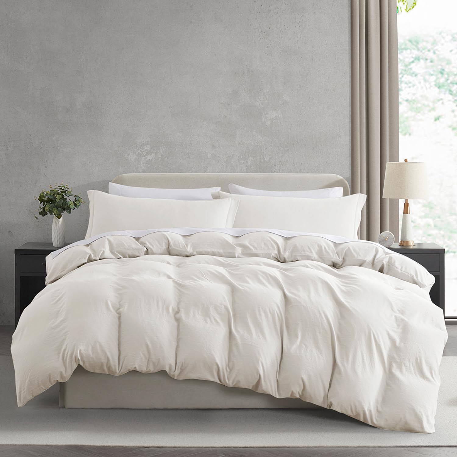 Nestl Off White California King Duvet Cover Sets - Soft Prewashed Cal King Duvet Cover, 3 Piece, With Zipper Closure, 1 Duvet Cover 104X98 Inches And 2 Pillow Shams - No Comforter