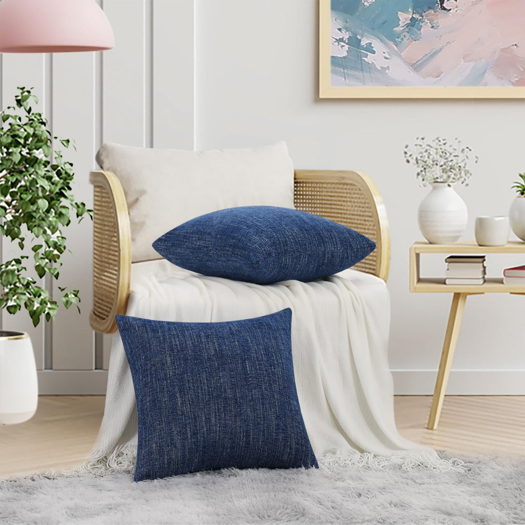 Decoruhome Decorative Throw Pillow Covers 20X20 Set Of 2, Farmhouse Chenille Pillow Covers, Square Soft Pillow Covers For Couch Sofa Bed, Navy Blue