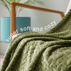 Exclusivo Mezcla Olive Green Fleece King Size Blanket For Bed, 90X104 Inches Soft Cozy 3D Decorative Jacquard Flannel Blankets,