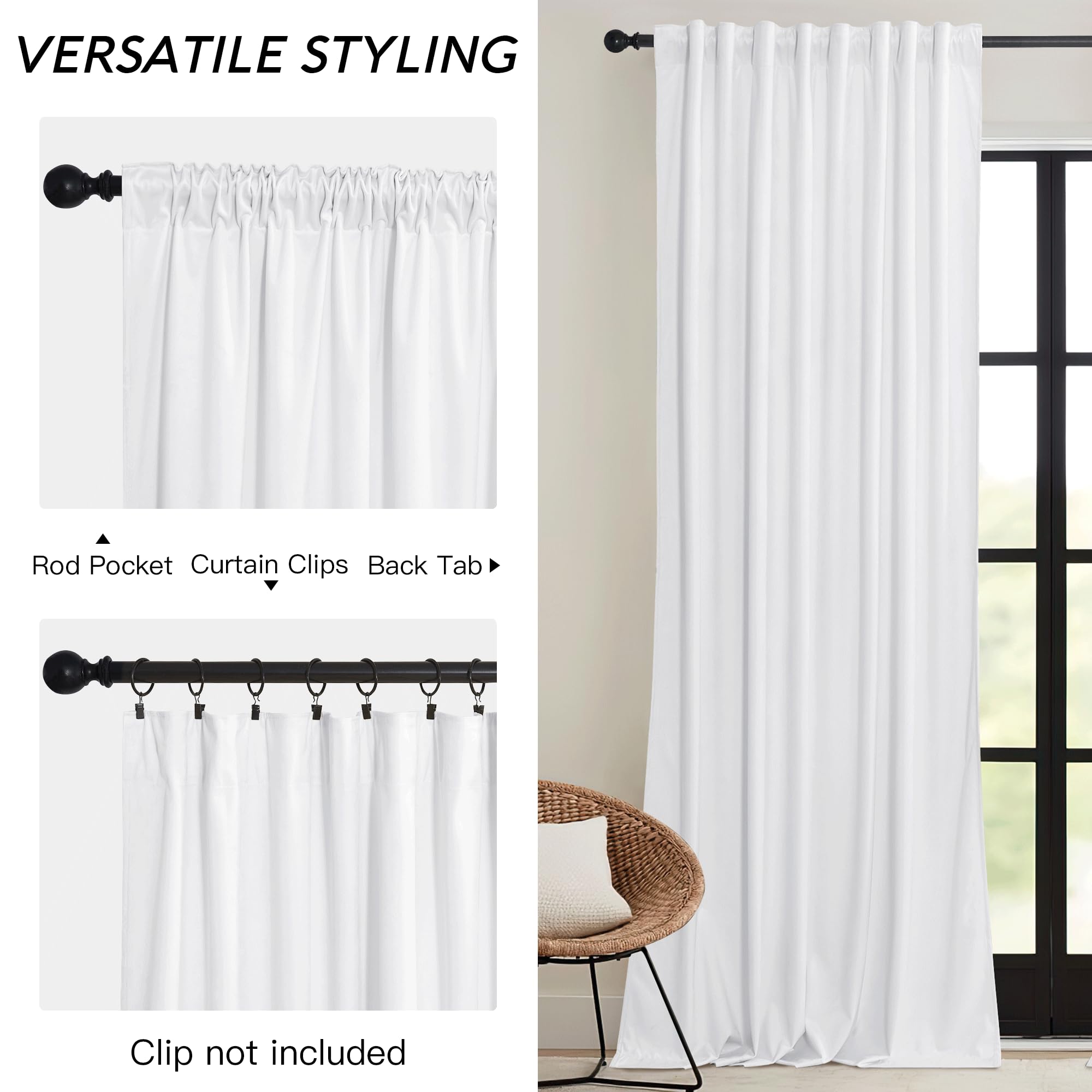 Ryb Home White Velvet Curtains 84 Inches 2 Panels Set - Plush Soft Modern Decorative Drapes Thermal Insulted Window Treatment Panels For Bedroom Living Room Dining Room, W52 X L84