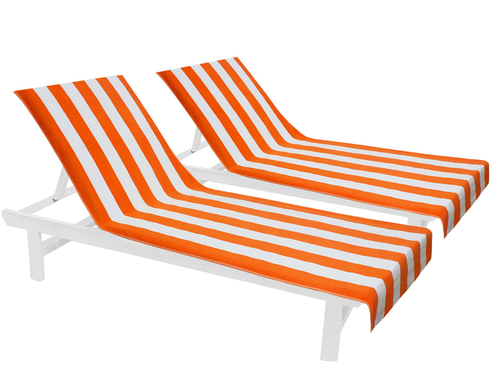 COTTON CRAFT Pool Lounge Chair Cover - 2 Pack - Chaise Beach Picnic Spa Towel - Cabana Stripe - Soft Premium Ringspun Terry Cott