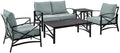 Crosley Furniture Ko60015Bz-Mi Kaplan Outdoor Metal 5-Piece Seating Set (Loveseat, 2 Arm Chair, Side And Coffee Table), Oiled Bronze With Mist Cushions