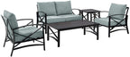 Crosley Furniture Ko60015Bz-Mi Kaplan Outdoor Metal 5-Piece Seating Set (Loveseat, 2 Arm Chair, Side And Coffee Table), Oiled Bronze With Mist Cushions