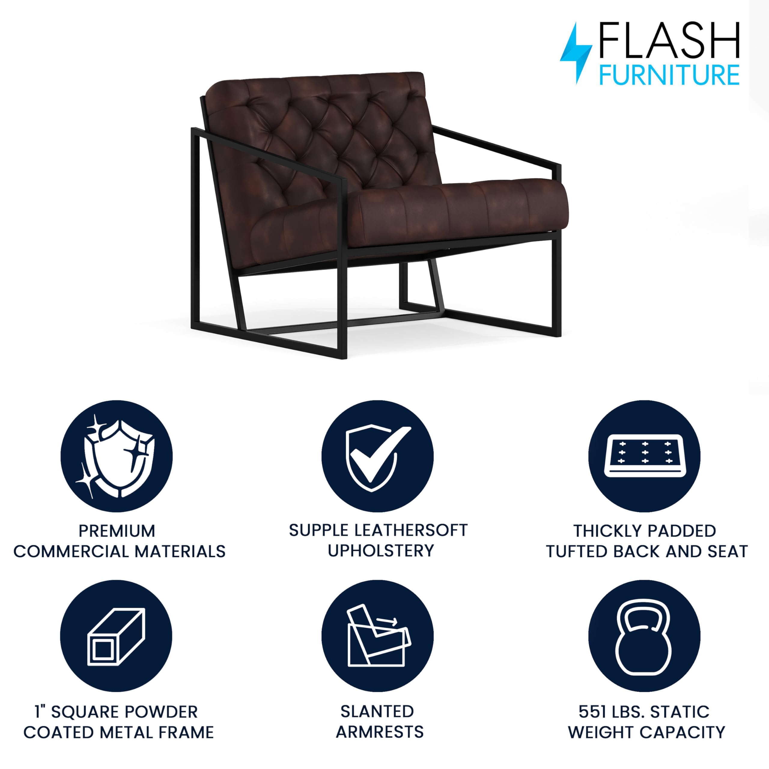 Flash Furniture Hercules Madison Series Bomber Jacket Leathersoft Tufted Lounge Chair, Tufted Retro Accent Chair For Living Room Or Office, Brown/Black