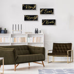 Onizhity 4 Pcs Black And Gold Bathroom Decor Black Gold Wall Decor Relax Soak Unwind Breathe Wooden Rustic Marble Style Bathroom