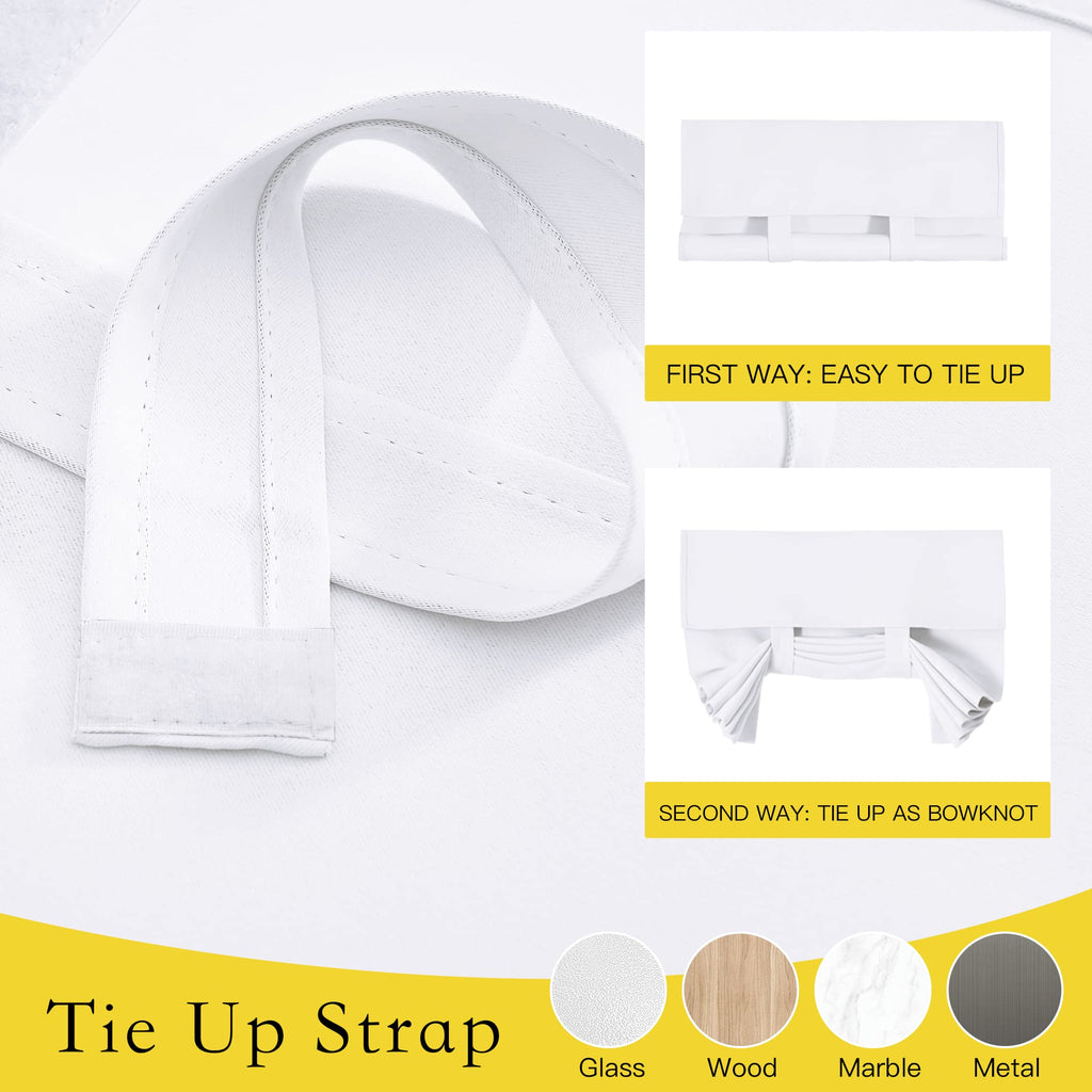 Nicetown Portable French Door Curtains For Hotel Privacy Thermal Insulated Tricia Door Window Covering Tie Up Curtains For Bathroom Doorway Curtains For Bedroom, 26' W X 80' L, Pure White, 1 Panel