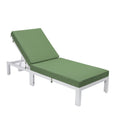 LeisureMod Chelsea Modern White Aluminum Chaise Lounge Outdoor Patio Chair with Cushions, Green