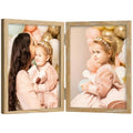 5x7 Double Hinged Frames, 2 Folding Picture Frame, Stand Vertically on Desktop or Tabletop, Wood Grain