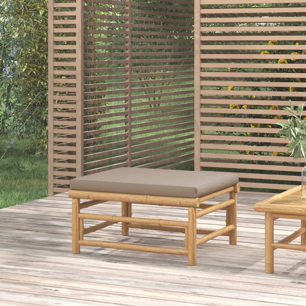 vidaXL Outdoor Bamboo Patio Sofa with Taupe Cushions - Modular Comfortable Garden Lounge Set in Natural Finish, Easy Assembly Required