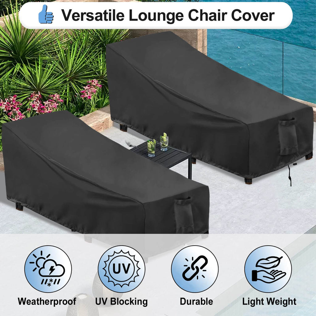 Outdoorlines Outdoor Waterproof Patio Chaise Lounge Chair Cover - Uv Resistant Lounger Covers Heavy Duty Weatherproof Patio Sofa Furniture Covers, 2 Packs, 78Wx35.5Dx33H Inches, Black