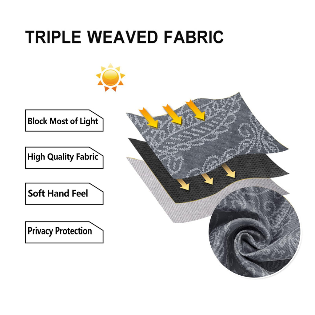Dwcn Ombre Blackout Curtains-Damask Patterned Tie Up Shade For Window Thermal Insulated Room Darkening Rod Pocket Curtains For K