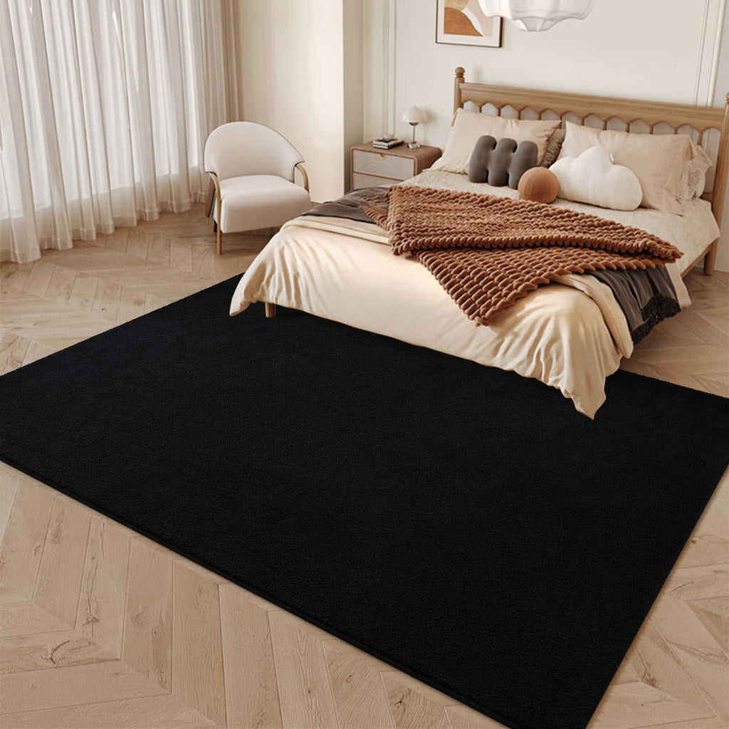 Larhom Large Modern Area Rugs For Bedroom Living Room, 6X9 Feet Black Rug, Thickened Memory-Foam Indoor Carpets, Minimalist Rug