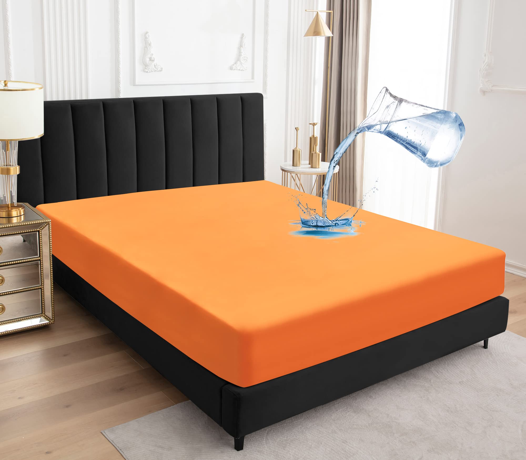 Sufdari Twin Mattress Protector Waterproof,Mattress Cover Twin Size For Bed,18' Deep Pocket Fitted Sheet Style Mattress Protector With Elastic Rubber Band-Orange,Twin