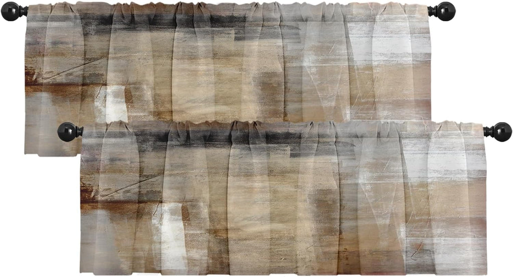 Emvency 2 Pack Valances Window Treatments, Brown Abstract Modern Art Blackout Drapes Adjustable Curtain Valances for Windows Liv