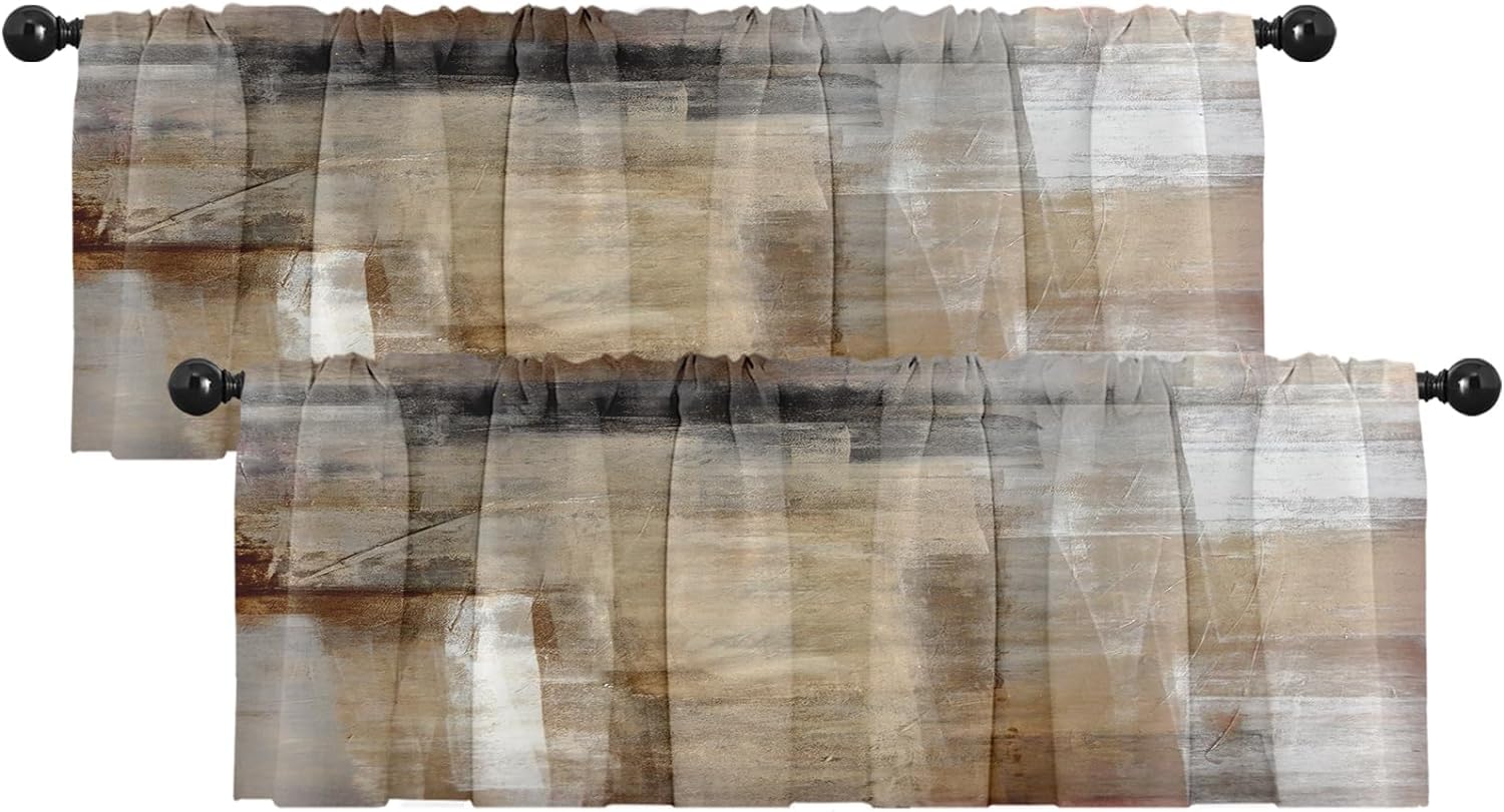 Emvency 2 Pack Valances Window Treatments, Brown Abstract Modern Art Blackout Drapes Adjustable Curtain Valances for Windows Liv