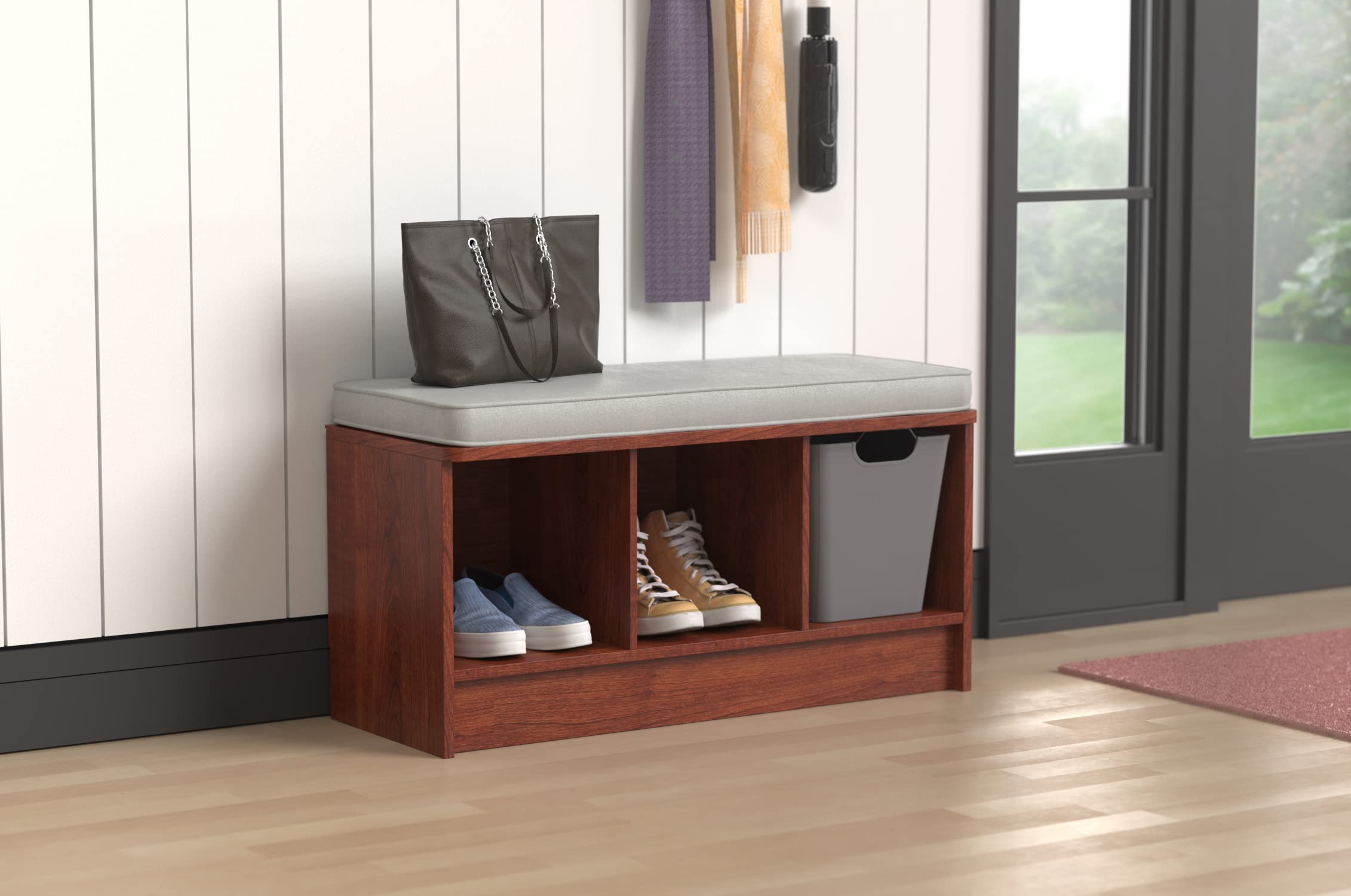 Closetmaid 1633 Cubeicals 3-Cube Storage Bench, Dark Cherry With Gray Cushion