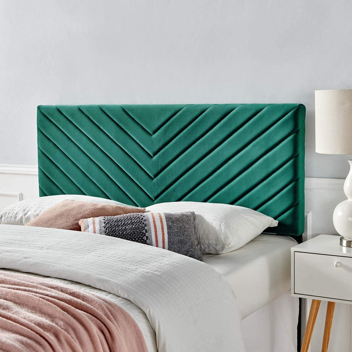 Modway Alyson Chevron Tufted Performance Velvet Full/Queen Headboard, Teal, Mod-6144-Tea