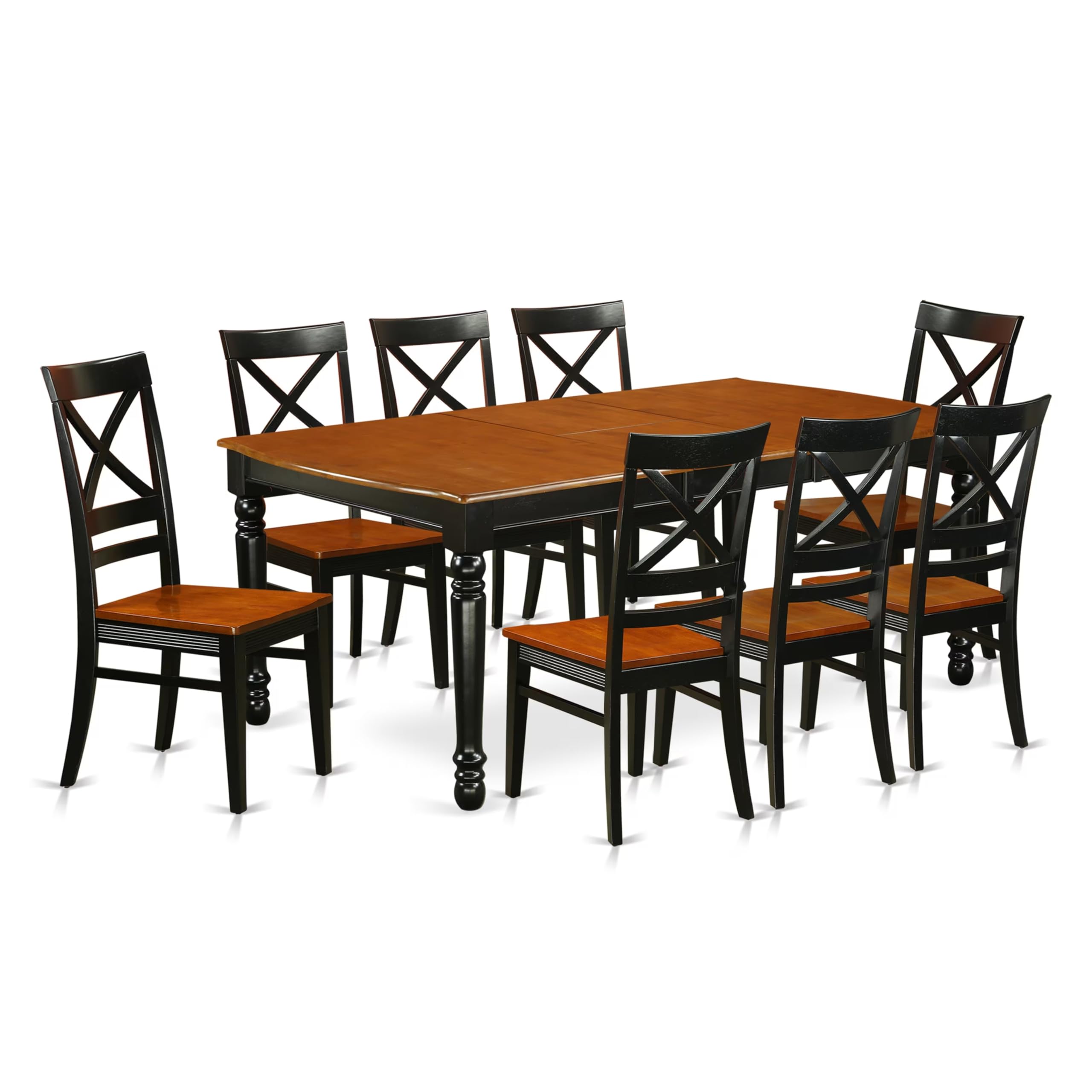East West Furniture DOQU9-BCH-W 9 Piece Kitchen Table Set Includes a Rectangle Dining Table with Butterfly Leaf and 8 Dining Room Chairs, 42x78 Inch, Black & Cherry