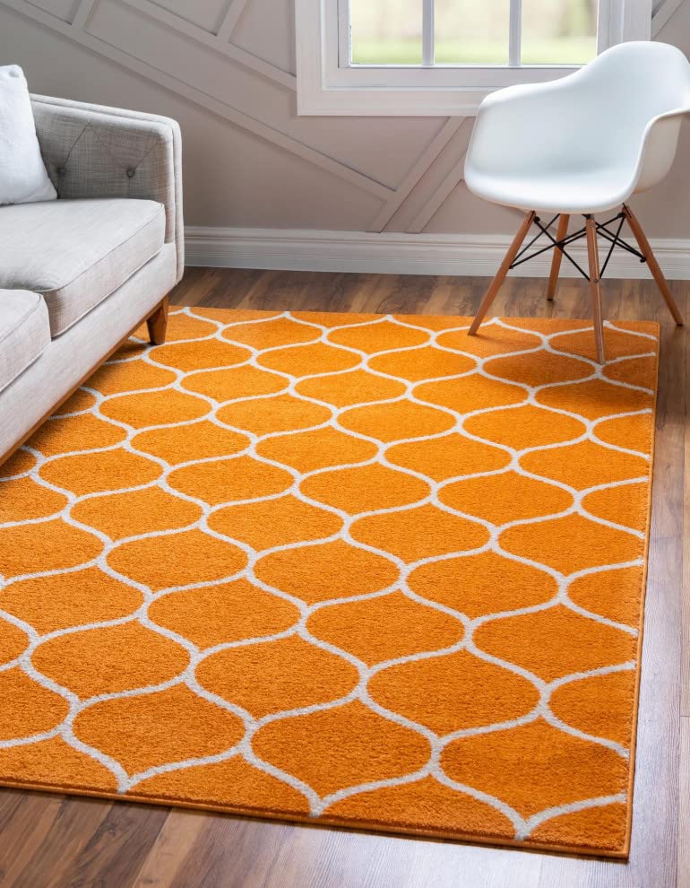 Unique Loom Trellis Frieze Collection Area Rug - Rounded (5' 1'' X 8', Orange/ Ivory)