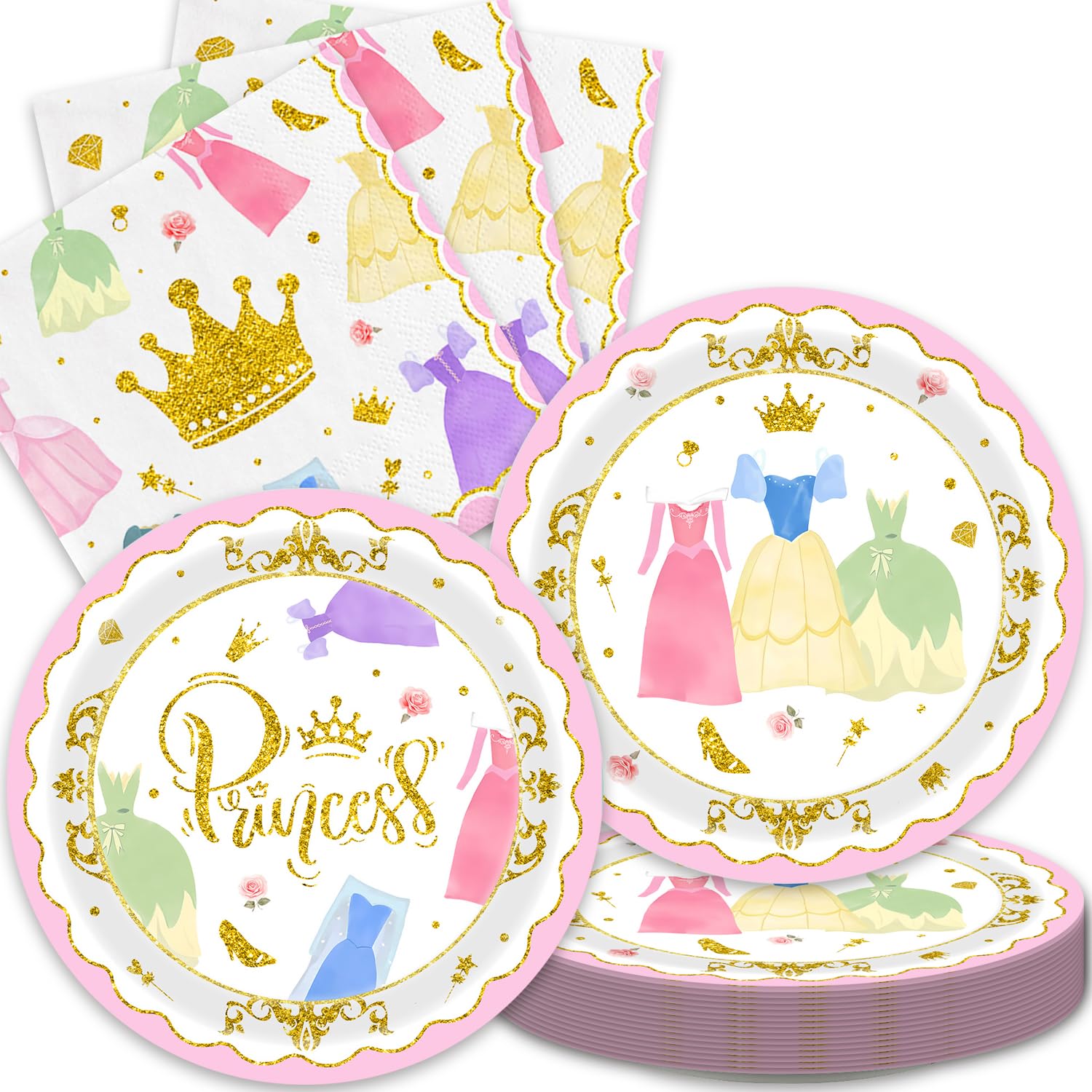 Aulecoo 40Pcs Princess Party Decorations Fairytale Party Plates Napkins for Baby Shower Princess Birthday Party Decorations,Suit