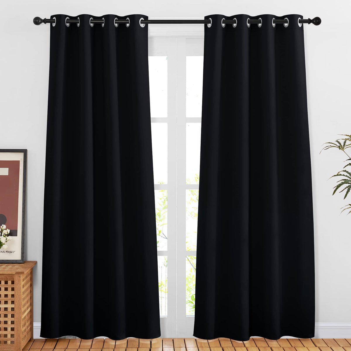 Nicetown Black Blackout Curtains 80 Inch Length 2 Panels Set - Grommet Thermal Insulated Window Treatments Light & Sound Blockin