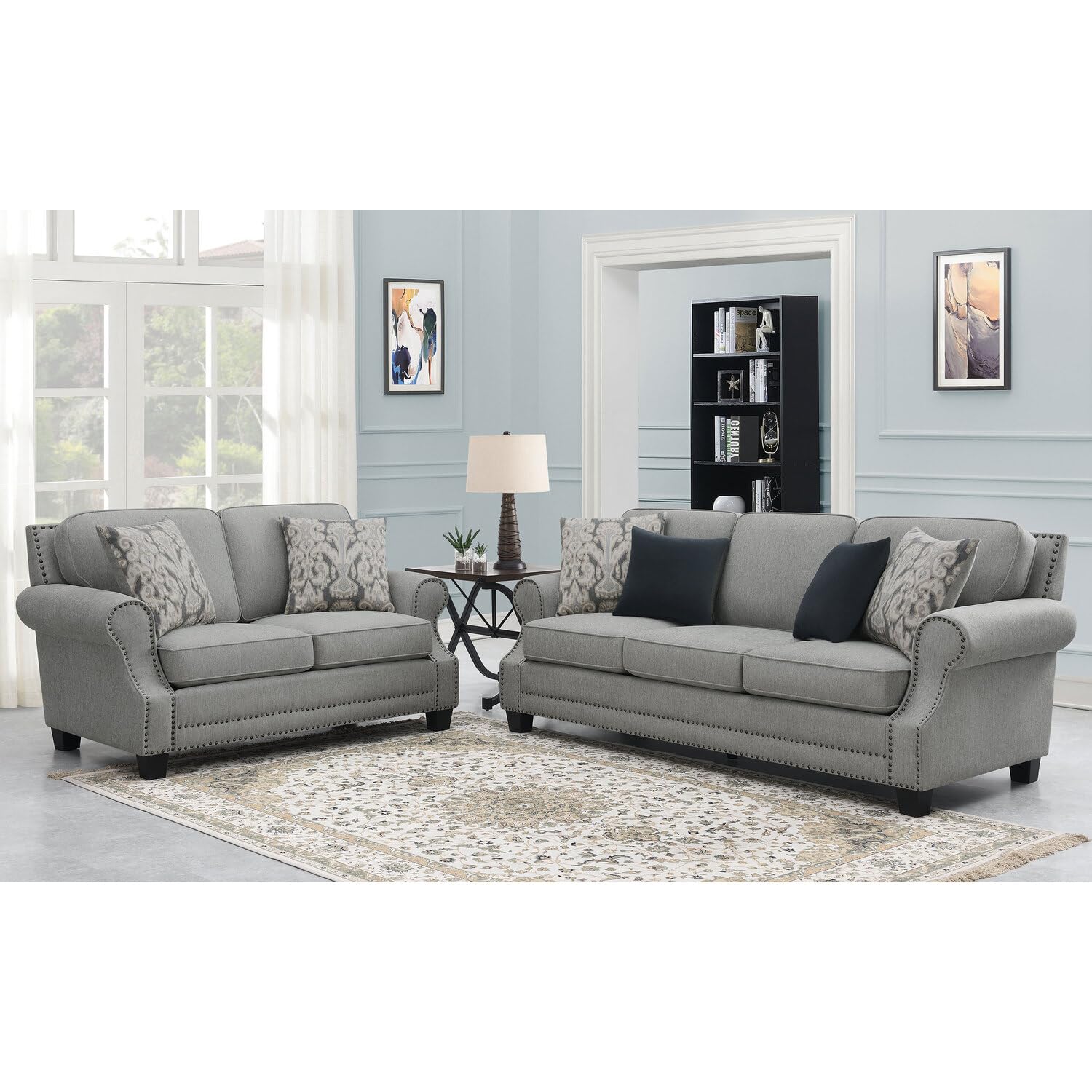 Coaster Home Furnishings Sheldon Upholstered Living Room Set With Rolled Arms Grey