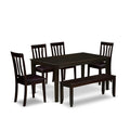East West Furniture CAAN6-CAP-LC Capri 6 Piece Set Contains a Rectangle Dining Room Table and 4 Faux Leather Kitchen Chairs with a Bench, 36x60 Inch