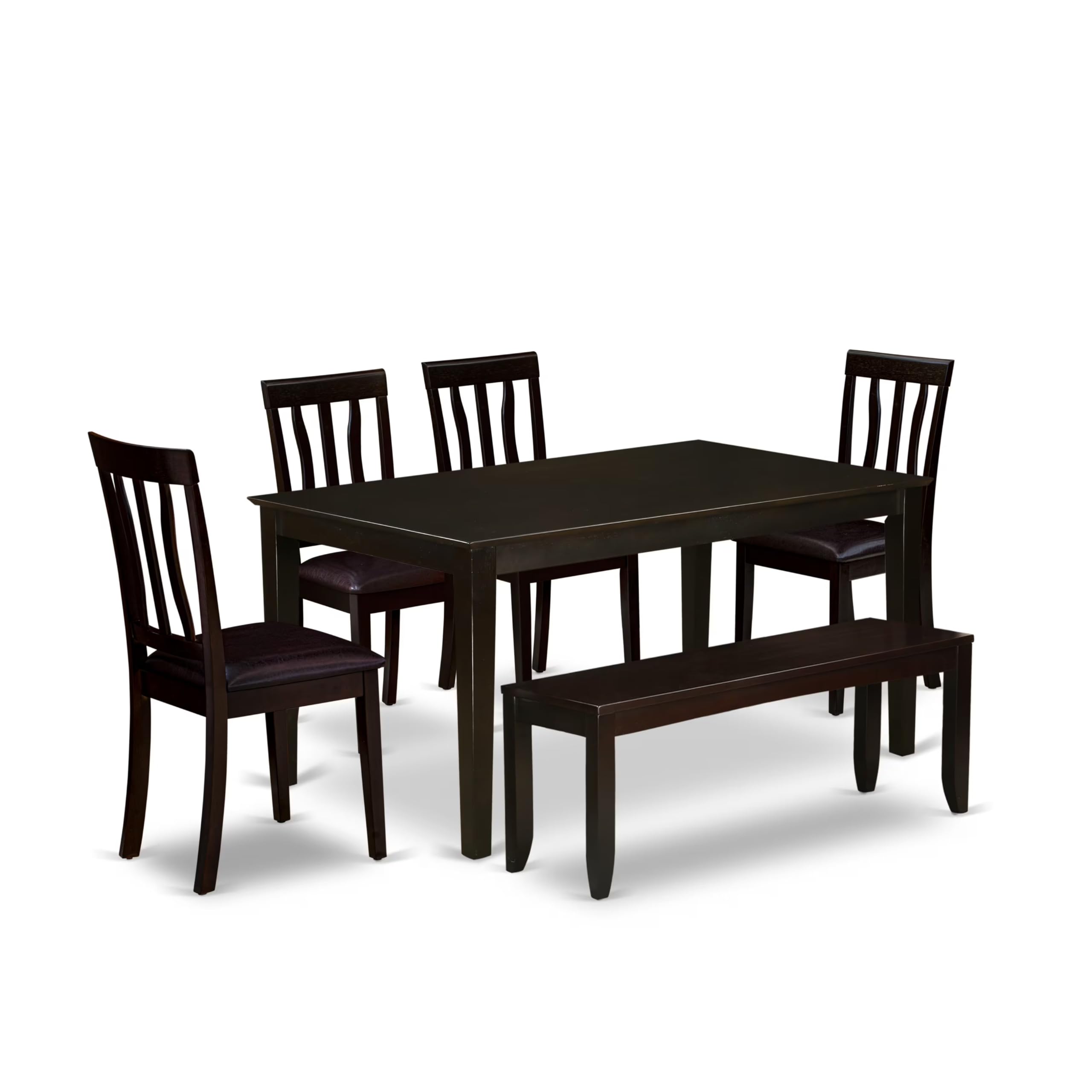 East West Furniture CAAN6-CAP-LC Capri 6 Piece Set Contains a Rectangle Dining Room Table and 4 Faux Leather Kitchen Chairs with a Bench, 36x60 Inch