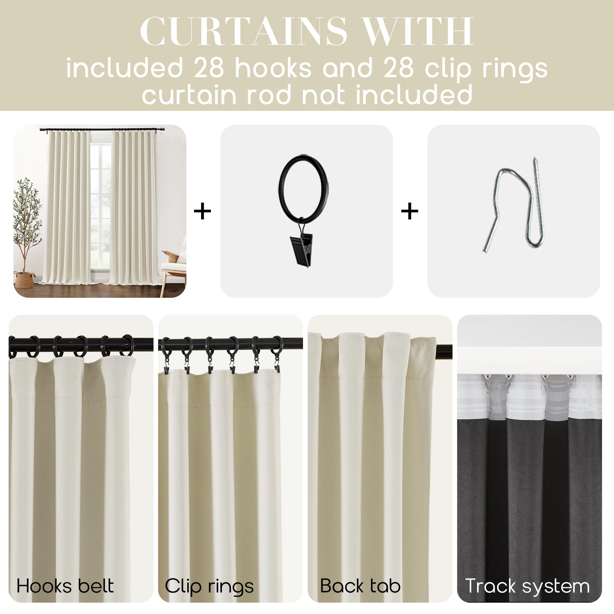 Shineland Beige Curtains 84 Inch Length 2 Panels Set For Living Room,Heat Light Blocking Blackout Farmhouse Curtains Drapes 84 I