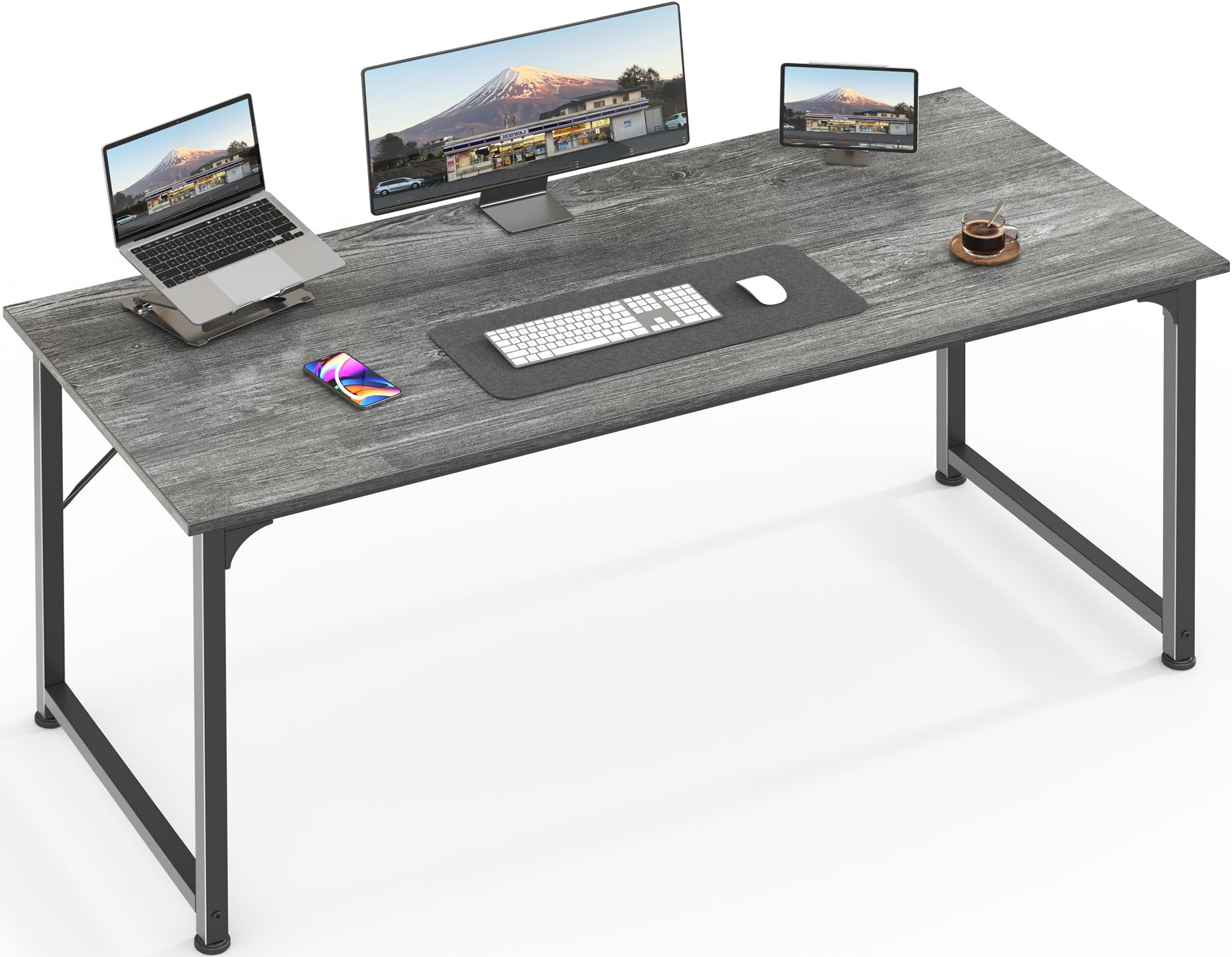 Huuger Modern Simple Office Desk, 55 Inch, Gaming & Work Desk With Storage, Large Legroom, Metal Frame, Grey