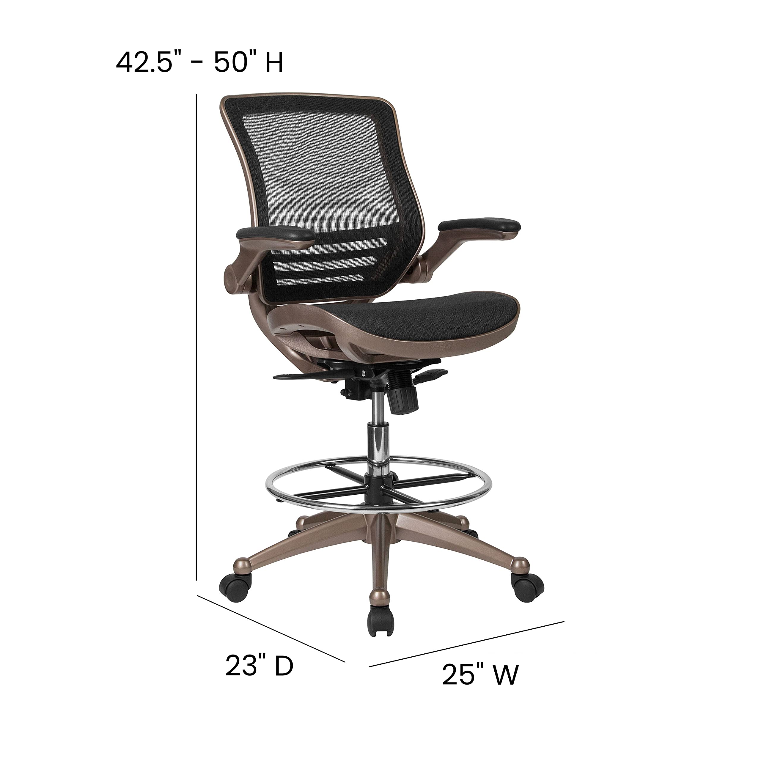 Flash Furniture Waylon Mid-Back Swivel Office Chair With Adjustable Foot Ring And Seat Height, Ergonomic Mesh Chair With Armrests, Black/Gold