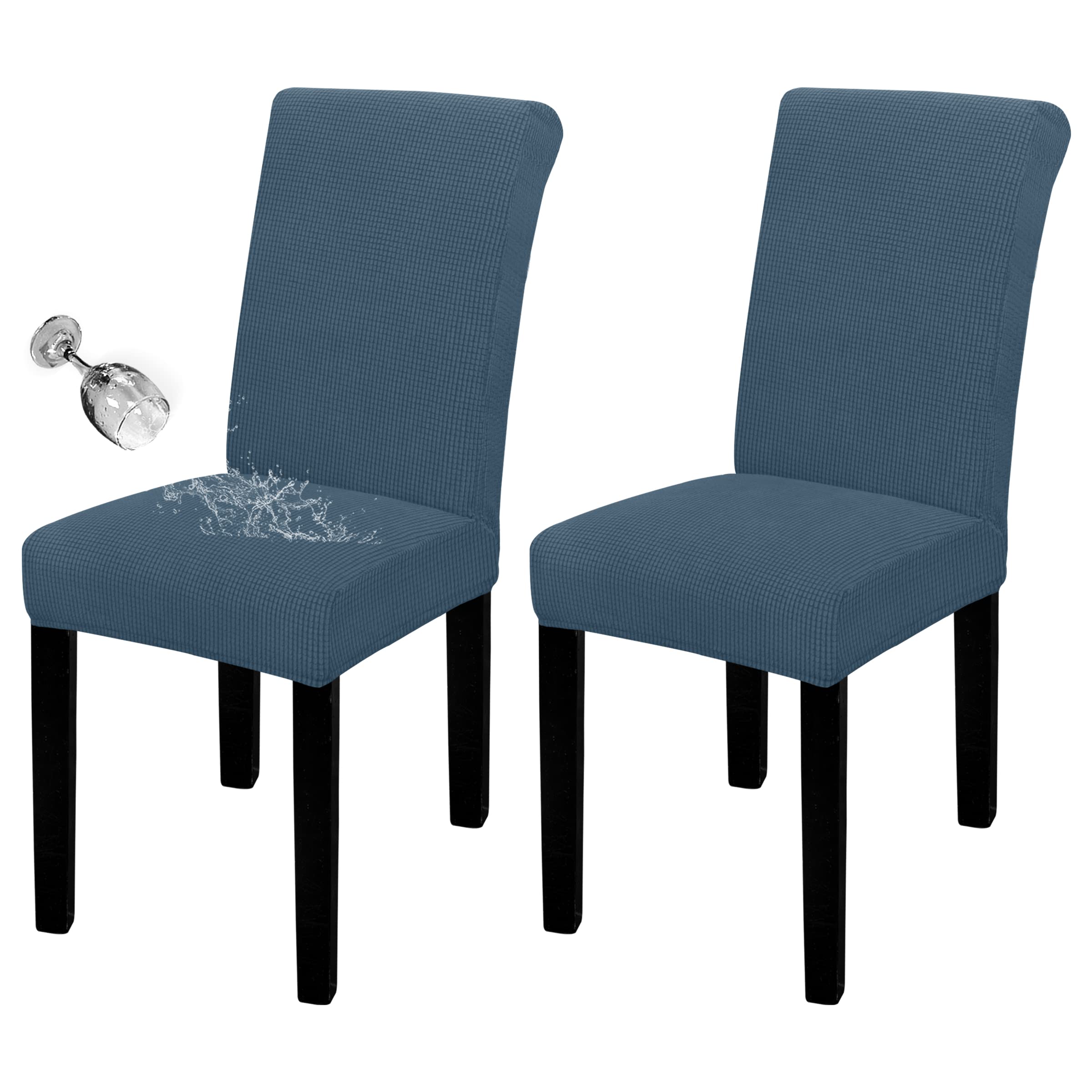 Easy-Going 100% Waterproof Dining Room Chair Cover Set Of 2, Stretch Jacquard Parson Chair Slipcover Removable Washable Chair Protector For Home, Restaurant, Banquet (Xlarge, Black)