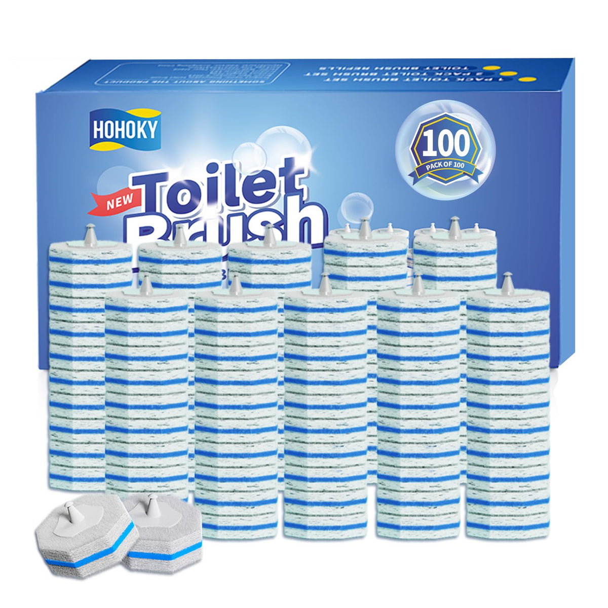 Hohoky 100pc Bulk Toilet Brush Refills  Disposable Toilet Brush Replacement Heads, Pack for Household Cleaning Bathroom cleaner