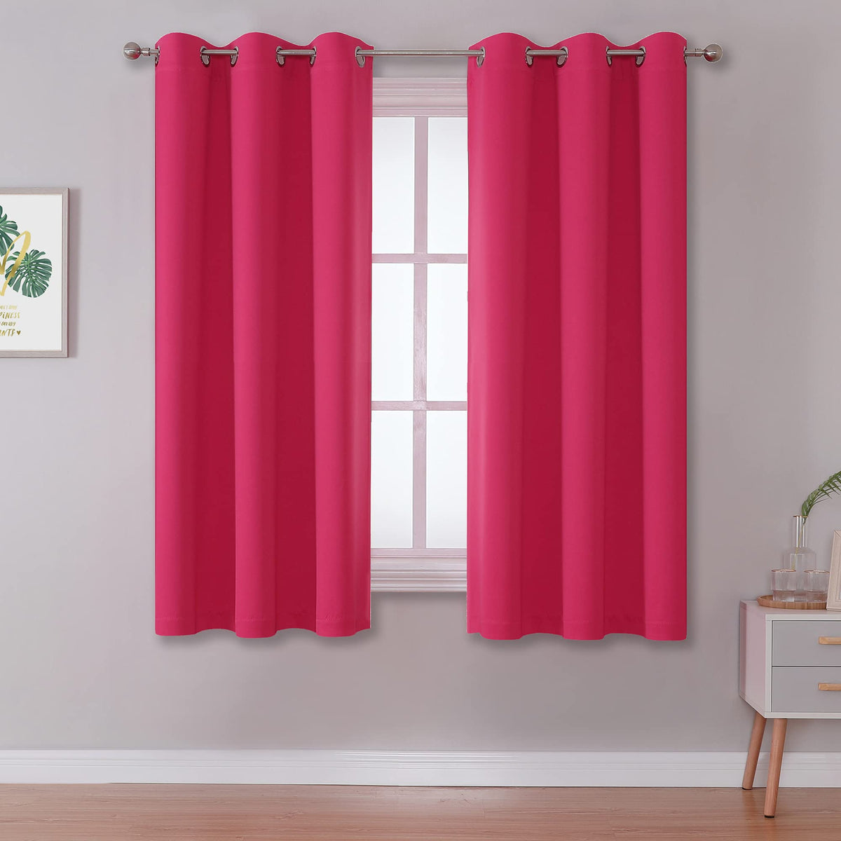Dualife Solid Blackout Curtain Panels For Living Room 45 Inch Length Hot Pink Thermal Insulated Room Darkening Curtains Grommet