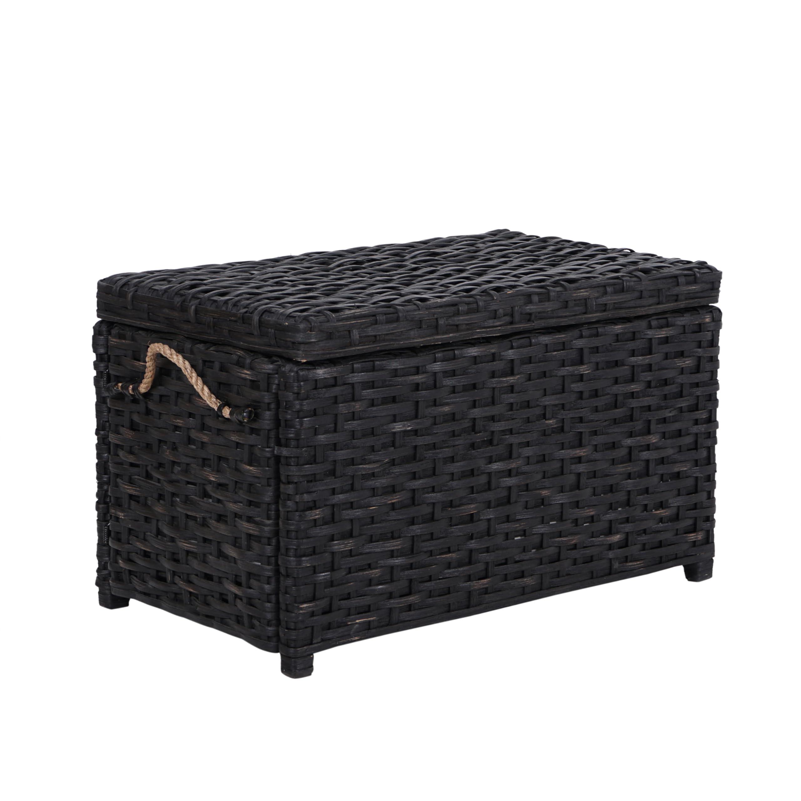 happimess HPM9003D Jacob 31.5 Handwoven Wicker Storage Trunk, Distressed Black, Collapsible for flat storage, for Office, Dorm R