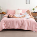 Cottebed Fluffy Light Pink Comforter Set Queen - Ultra Soft Lightweight Washed Cotton Women Full Queen Size Bedding Down Alterna