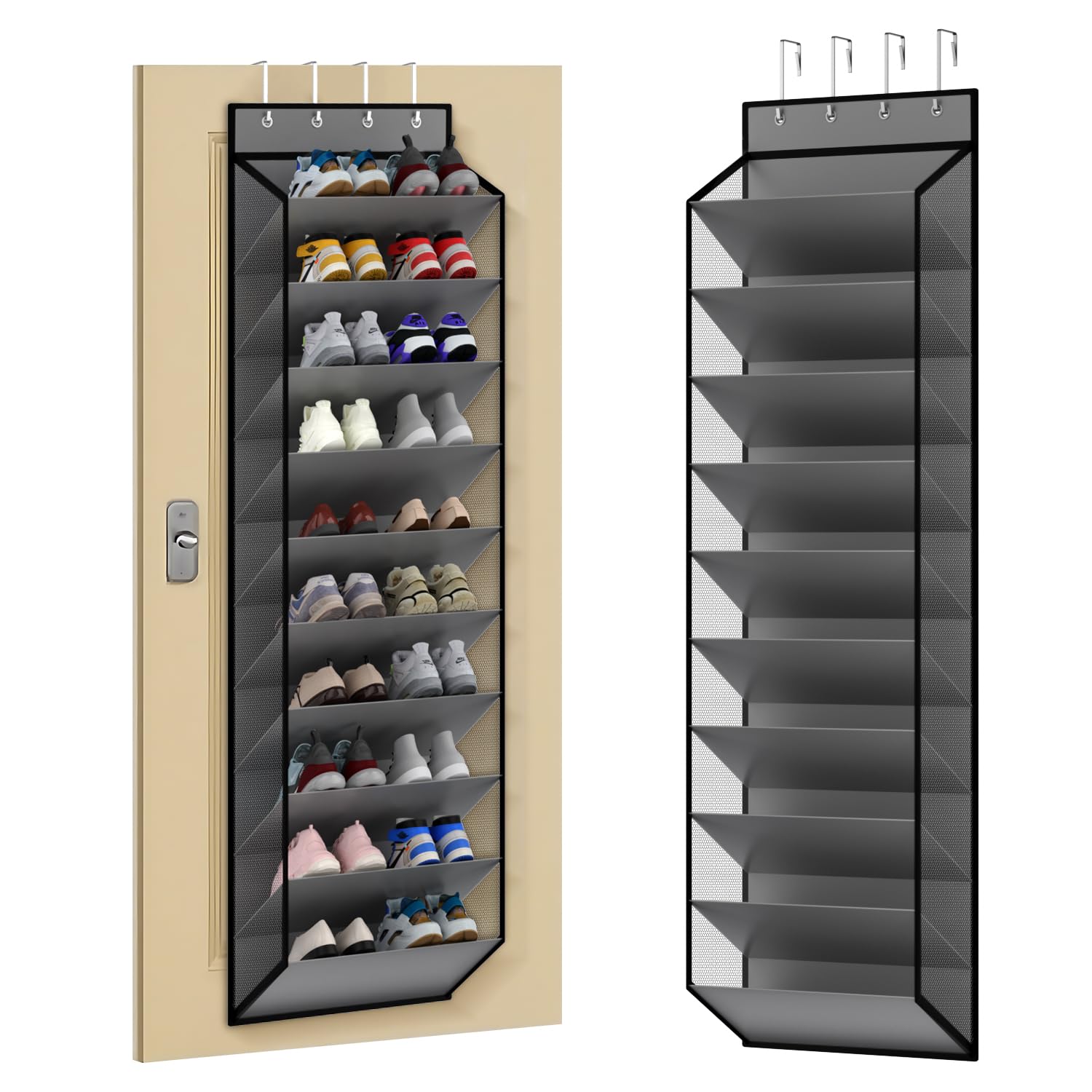 KEEPJOY 10 Tiers Mesh Over Door Shoe Organizer Storage, Hanging Shoe Holder for Door with Large Deep Pockets, Holds 20-30 Pairs 