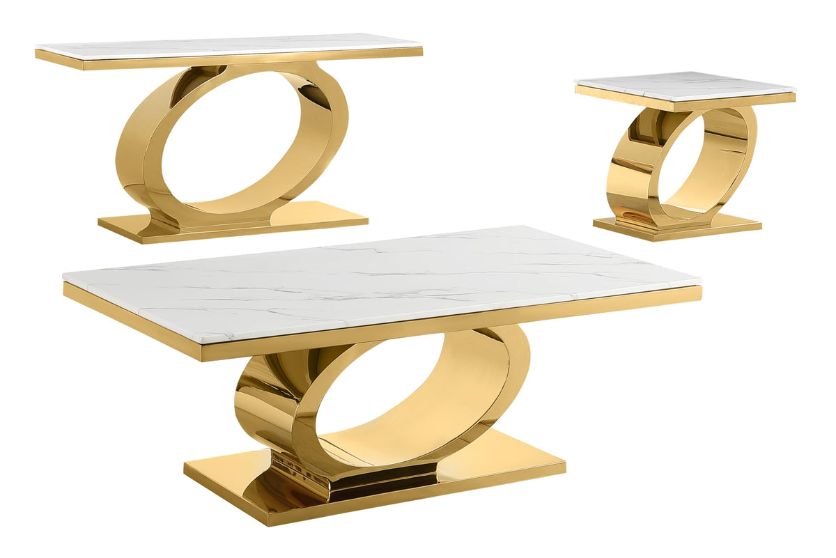 Best Quality Furniture Ct433 Coffee Table Set, 3-Piece, White/Gold