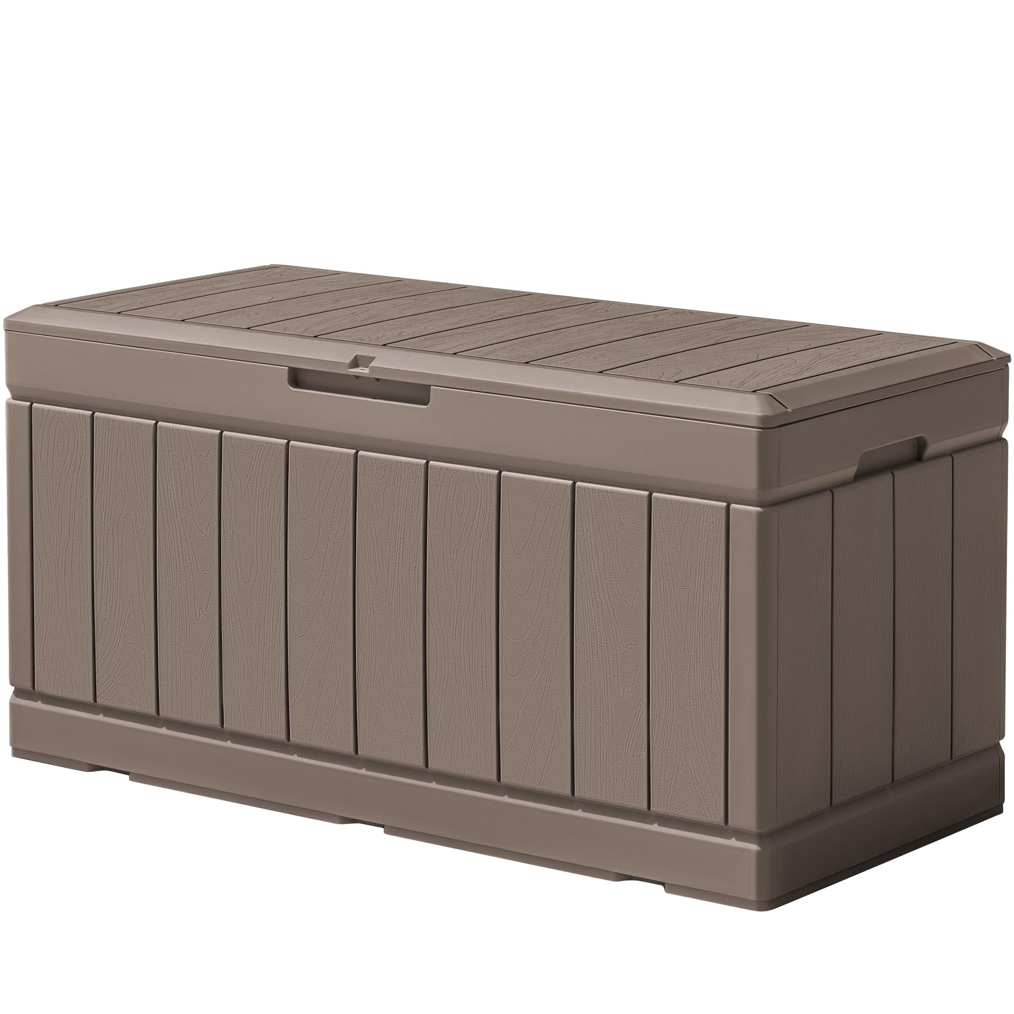 Flamaker Outdoor Storage Box 85 Gallon Resin Waterproof Deck Box With Wood Texture Large Storage Bin For Patio Cushions (Light B